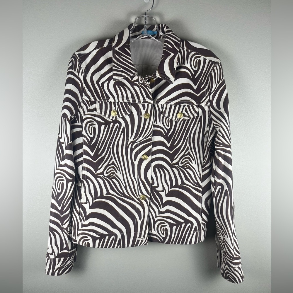 J. McLaughlin Coby Jacket Cream Brown Seabray Size Medium Cotton Blend Zebra
